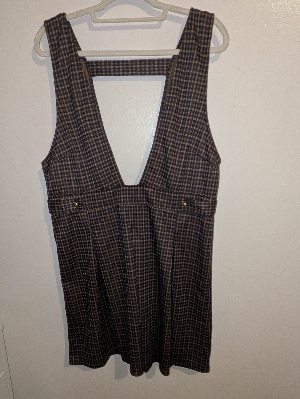 American Eagle Outfitters Brown and Black Plaid Pinafore Mini Dress Size XL